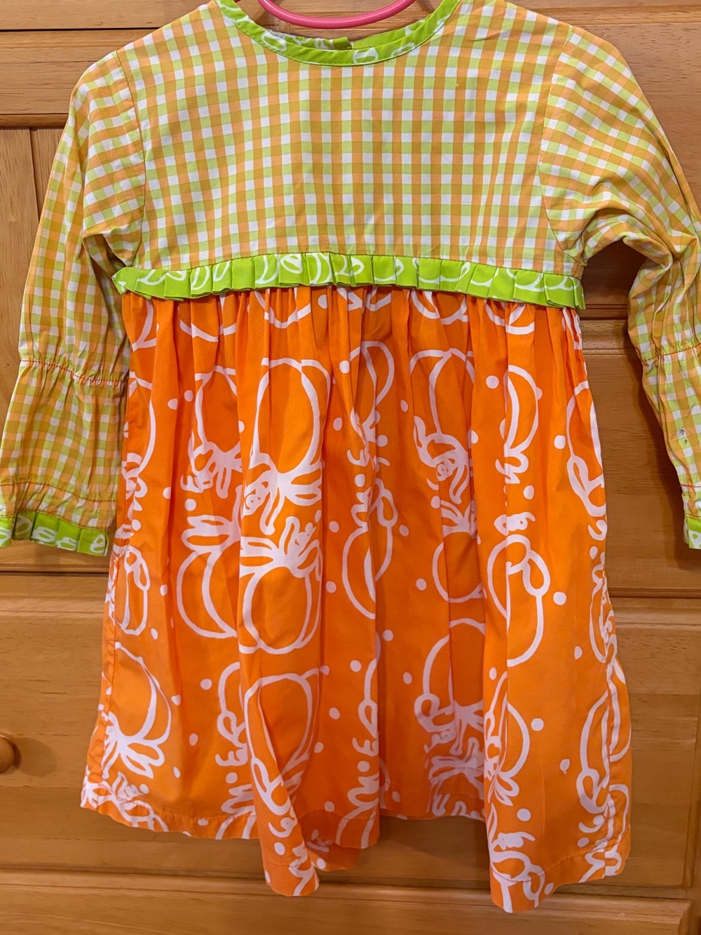 Young Colors Girl's Long Sleeve Fall Orange & Green Pumpkin Print Dress Size 3